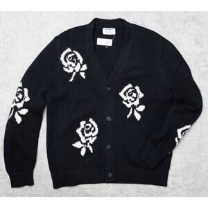 Old Navy Black White Rose Print V-neck Cardigan Mens Size M NWT